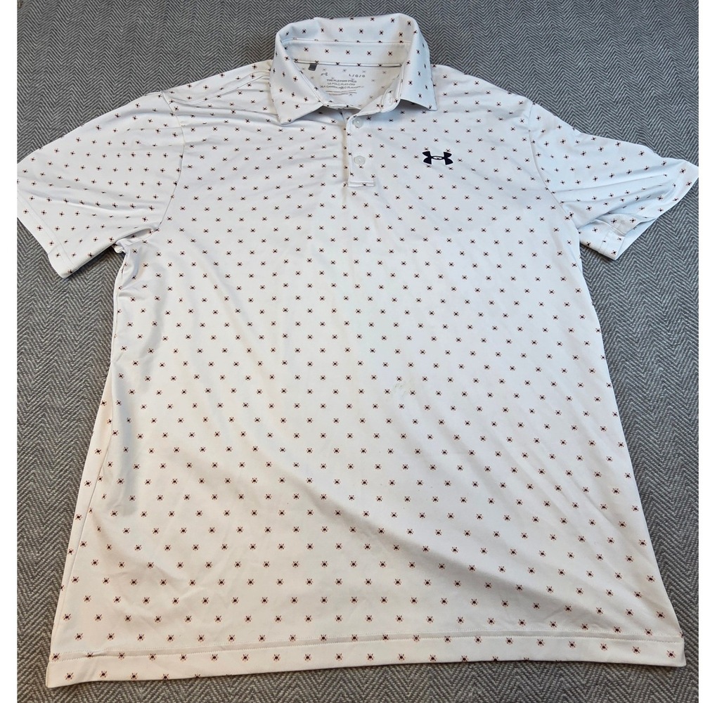 Under Armour Playoff Polo Mens Large White Floral Micro Print Golf Shirt Loose